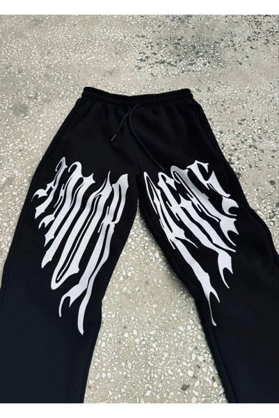Generic Brand Men's Printed 3-Thread Bottom Sweatpants - Black