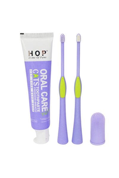 Generic Brand Kit igienă dentară pentru pisici, 3 perii, pasta gust lapte, ca...
