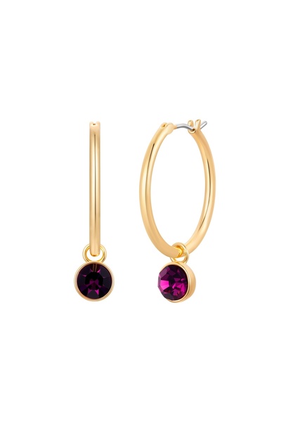 Lulu & Jane Cercei creole fashion din aur galben cu cristale de sticlă violet