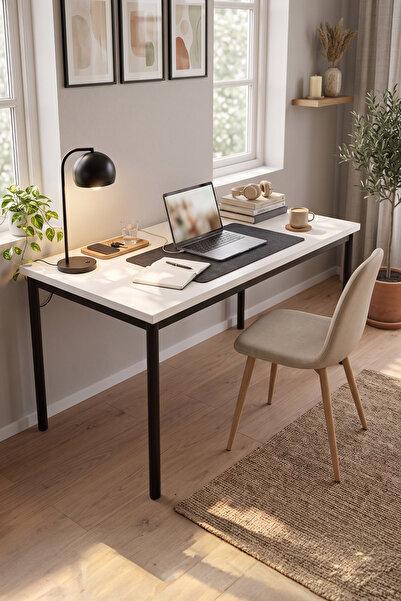 DEKOPRATİK Viva 160x60 Beyaz Modern Tasarım Geniş Çalışma Masası ve Oyuncu Ma...