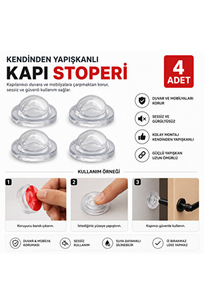 KRPY Yapışkanlı Kapı Stoperi Kendinden Yapışkanlı 4 Adet