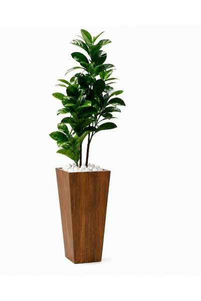 Generic Brand نبات داخلي اصطناعي مع وعاء خشبي مخروطي الشكل وحصى زخرفي أبيض، نبات أرضي واقعي بأوراق خضراء للمنزل والمكتب وغرفة المعيشة وغرفة النوم وديكور المنزل العصري