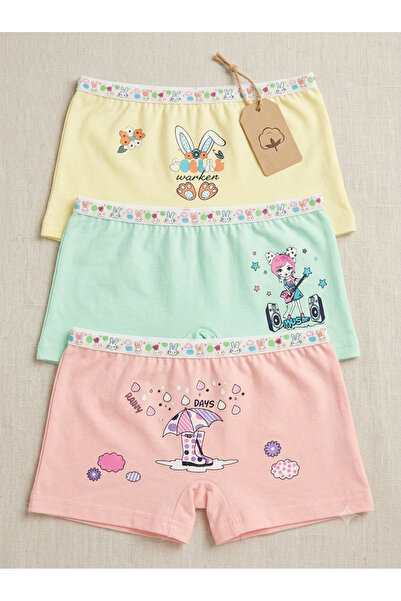 Dönmezler Collection Kız elastan baskılı boxer 4/5 yaşa uygundur