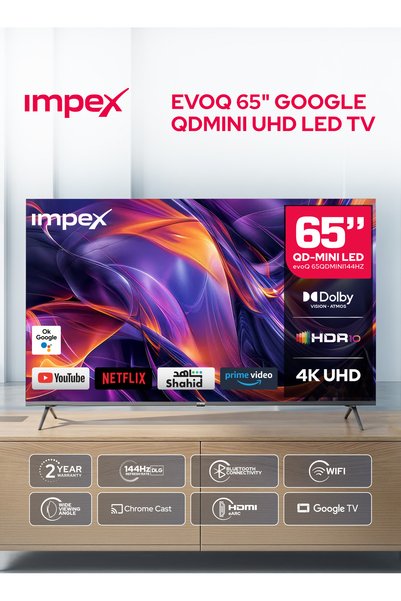 IMPEX تلفزيون ذكي من جوجل بشاشة 65 بوصة بدقة 4K فائقة الوضوح مع تقنية QD Mini...
