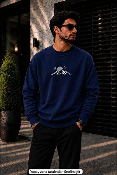caddekombin Men's Minimalist Mountain Landscape Printed Cycling Round Neck Ca...