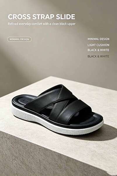 Glory One Mart Men Genuine Leather Cross Strap Sandal With Thick Cushioned Ba...
