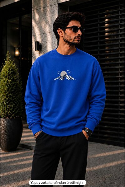 caddekombin Men's Minimalist Mountain Landscape Printed Cycling Round Neck Ca...