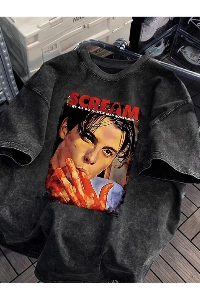 MSEF تي شيرت للجنسين بتصميم ممزق ومغسول، طباعة جرافيك لفيلم "Scream"، قميص صي...