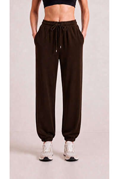 zazzia Women's Brown Modal Fabric Silky Textured Sweatpants