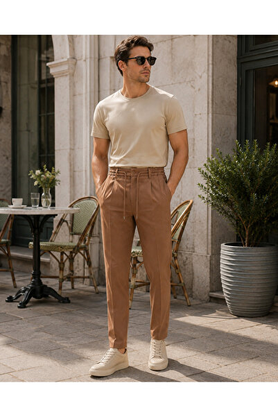 urban wear URBAN ERKEK KİREMİT Bağcıklı Kumaş Pantolon - 2696
