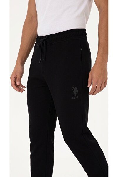 U.S. Polo Assn. بنطلون رياضي رجالي أسود برباط وحزام خصر مطاطي وجيوب من القطن ...