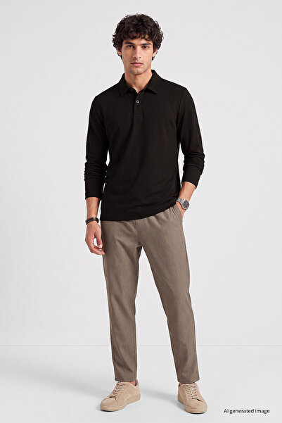 TOMMY LIFE Bitter Brown Comfortable Fit Basic Men's Polo Neck T-Shirt - 88512