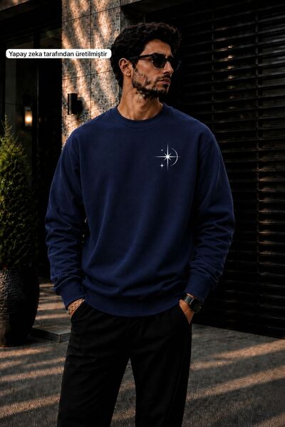 caddekombin Men's Minimal Star & Compass Printed Cycling Round Neck Casual Sw...