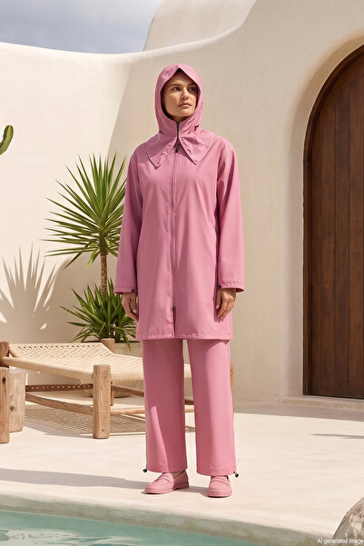 Haliç Mayo Double Boned Parachute Full Covered Hijab Swimsuit 01 Dried Rose
