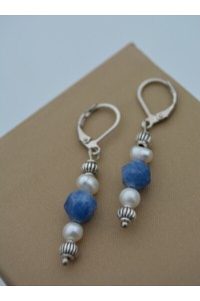 Stoneage Blue Quartz and Cultured Pearl Earrings - Multicolor -