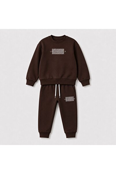 YİGİT BUTİK Boy's Los Angeles Printed Long Sleeve Top and Bottom Set