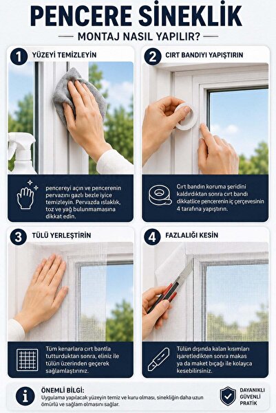 omilife Pencere Sinekliği Tülü 100x150 CM Kendinden Yapışkanlı Sineklik Perde