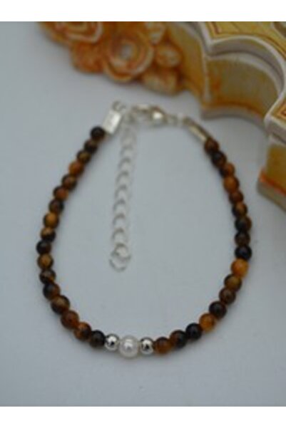 Stoneage 4mm Tiger's Eye and Pearl Bracelet - Multicolor -