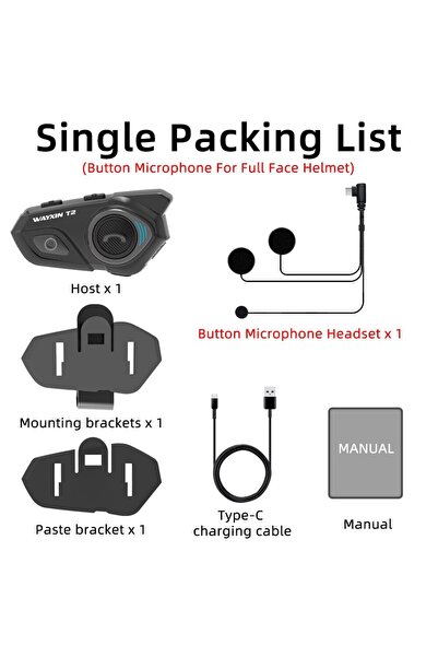 Choice China Mainland Button Mic Full 1PCS WAYXIN Helmet Headset T2 Motorcycl...