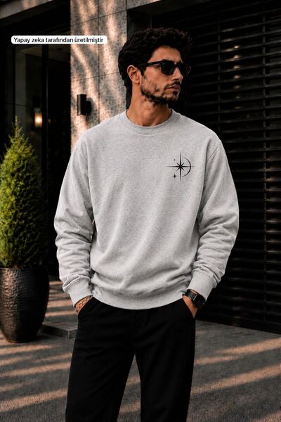 caddekombin Men's Minimal Star & Compass Printed Cycling Round Neck Casual Sw...