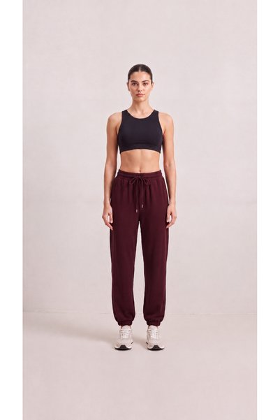 zazzia Women's Burgundy Modal Fabric Silky Textured Sweatpants