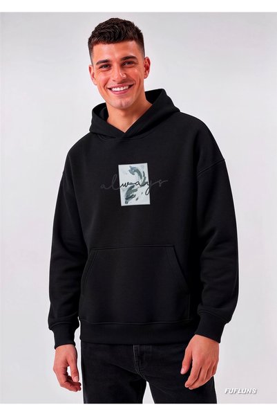 FUFLUNS Always Printed Oversized Men's Hooded Sweatshirt