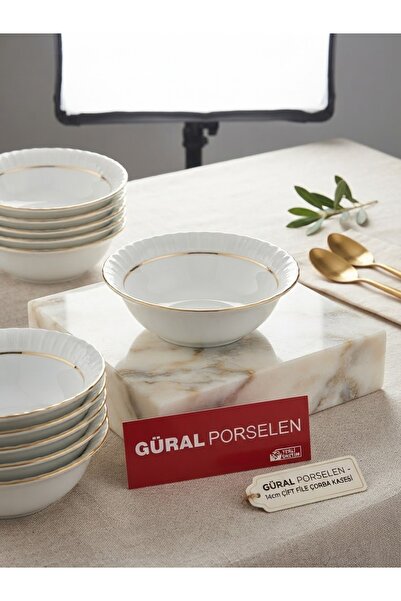 Güral Porselen 14cm Mat Yaldız Çorba Kase 12 Adet