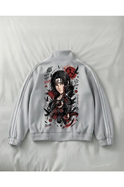 Touz Moda Jachetă unisex China oversize cu imprimeu cu dungi duble Anime Naruto