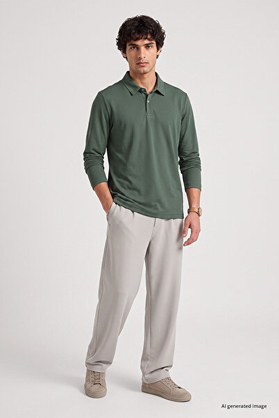 TOMMY LIFE Light Green Comfortable Fit Basic Men's Polo Collar T-Shirt - 88512