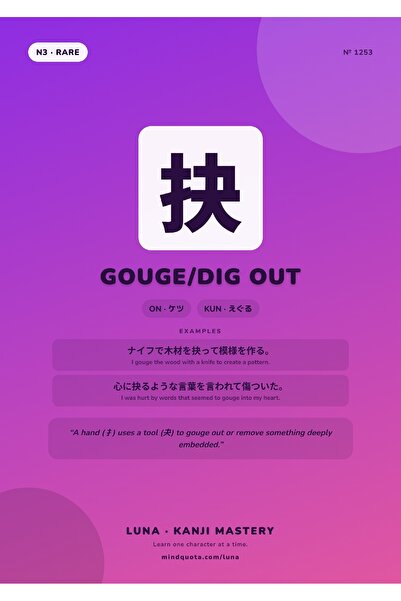 OEM Poster Kanji 抉 a scobi/a scoate, Arta caligrafiei japoneze, Carton 250g, A4