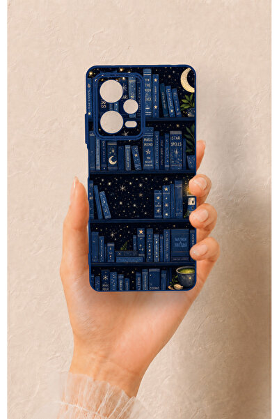 Vip Case Redmi Note 12 Pro 5G Uyumlu Gece Temalı Kitaplık Desenli Silikon Kılıf