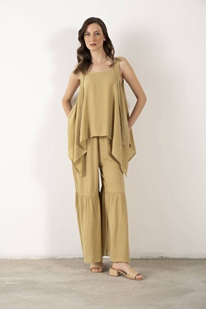 İpekçi Otantik Linen Blend Leg Slit Pants