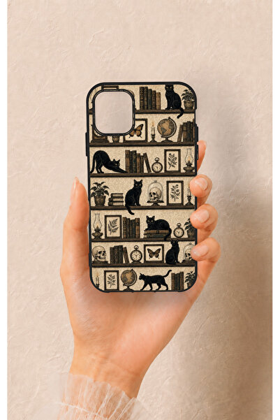 Vip Case iPhone 11 Uyumlu Vintage Siyah Kedi Desenli Silikon Kılıf