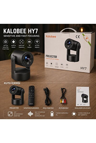 KALOBEE HY7 Akıllı Projeksiyon Cihazı Android 4K Destekli 5G WiFi HDMI DESTEKLİ
