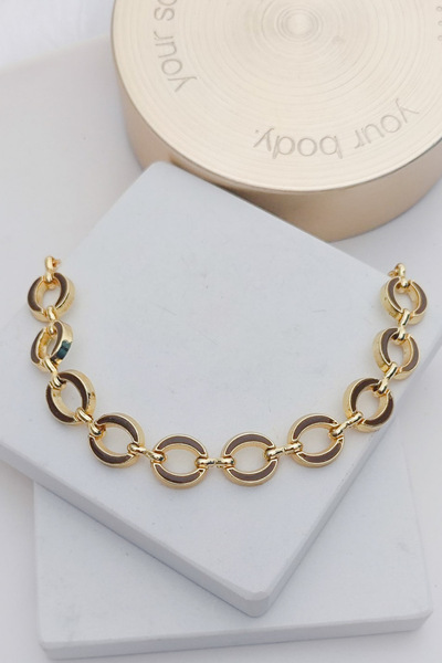 KYOLA DESİGN Brown Enamel Oval Elegant Women's Gold Bracelet