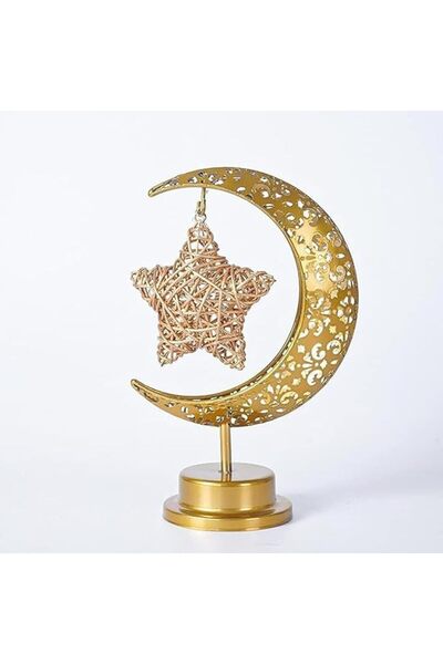 BrainGiggles مصباح LED على شكل قمر ونجمة - مصباح طاولة رمضان بلون أبيض دافئ، ...