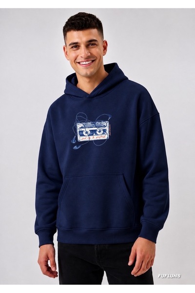 FUFLUNS Cassette Printed Oversized Men's Hooded Sweatshirt
