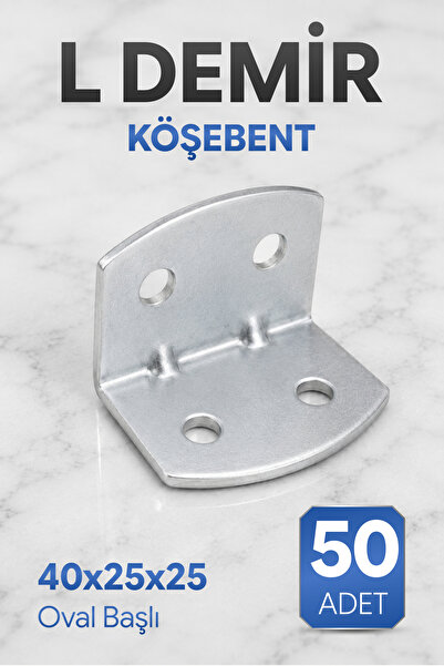 Badem10 (50 Adet) Oval Başlı L Demir Köşe Bağlantı Aparatı 40x25x25 mm Metal ...