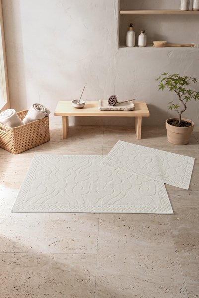 Cotton Box Aura Jacquard Non-Slip Base Cotton Mat Set Vine Cream 60X90+40X60