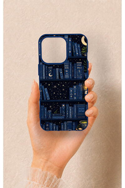 Vip Case iPhone 13 Pro Uyumlu Gece Temalı Kitaplık Desenli Silikon Kılıf