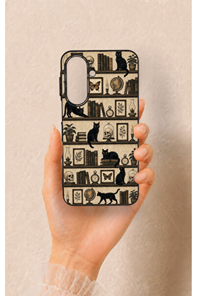 Vip Case Samsung A27 Uyumlu Vintage Siyah Kedi Desenli Silikon Kılıf