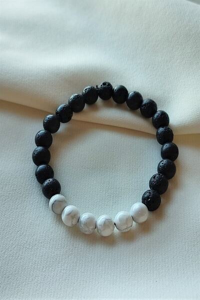 c-bhadu naturel Certified 8 mm Howlite, Lava Men's Natural Stone Bracelet