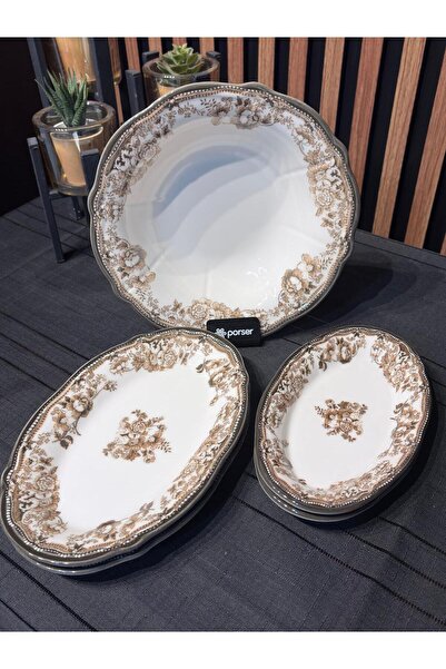 PORSER 5 Piece Velour Brown Salad Boat Set Porcelain