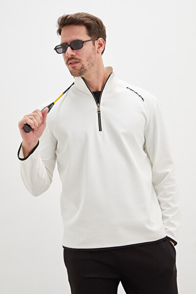 Fulla Moda Printed Half-Zip High-Neck Sweatshirt