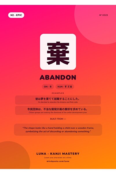 OEM Kanji Poster Renunciation, Japanese Calligraphy Art, Premium Cardboard 25...