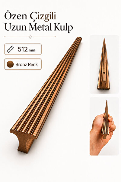 Badem10 Özen Çizgili Bronz Çekmece Dolap Kulpu 512 mm Modern Metal Mobilya Ga...