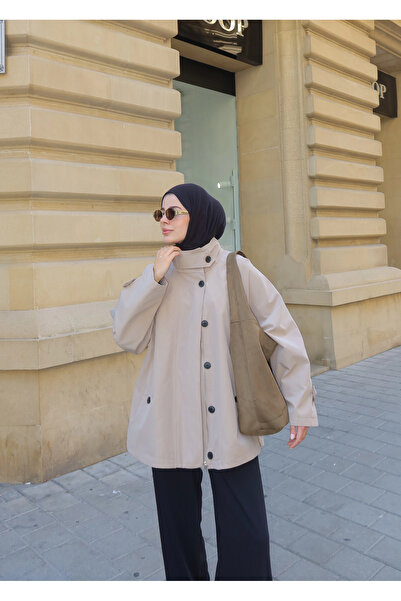 MODA AKSA 7532 DİK YAKA TRENÇKOT ASTARLI TAŞ