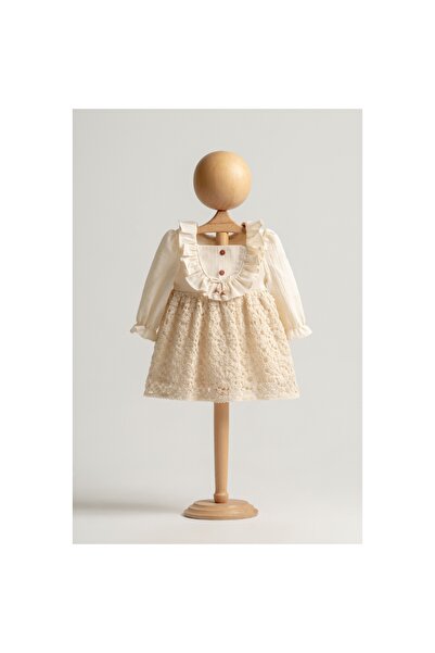 DIDuStore Mymi̇o Girl 6-24 Months Natural Dress with Beads