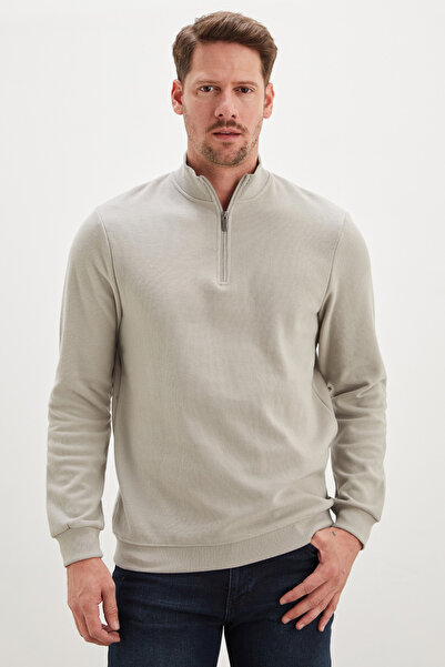 Fulla Moda Ribbed Stand Collar Half Zipper Sweatshirt