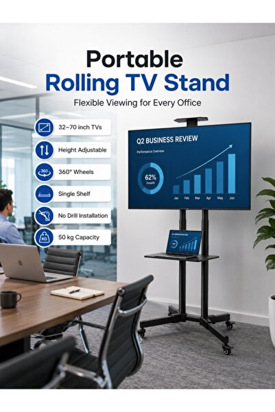 SKY TOUCH Mobile TV & Monitor Stand for Office, Rolling TV Cart with Wheels f...